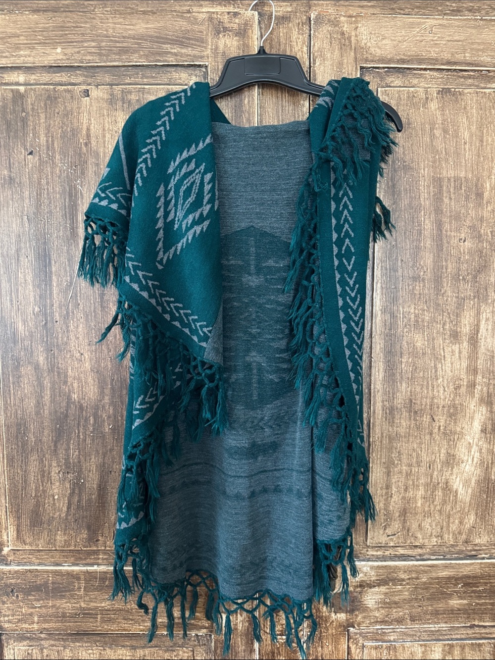 Buckle Teal Aztec Fringe Vest